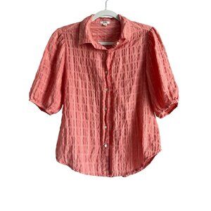Dylan Los Angeles‎ Coral Button Up Crinkle Top Boho Peasant Short Sleeve Size XS